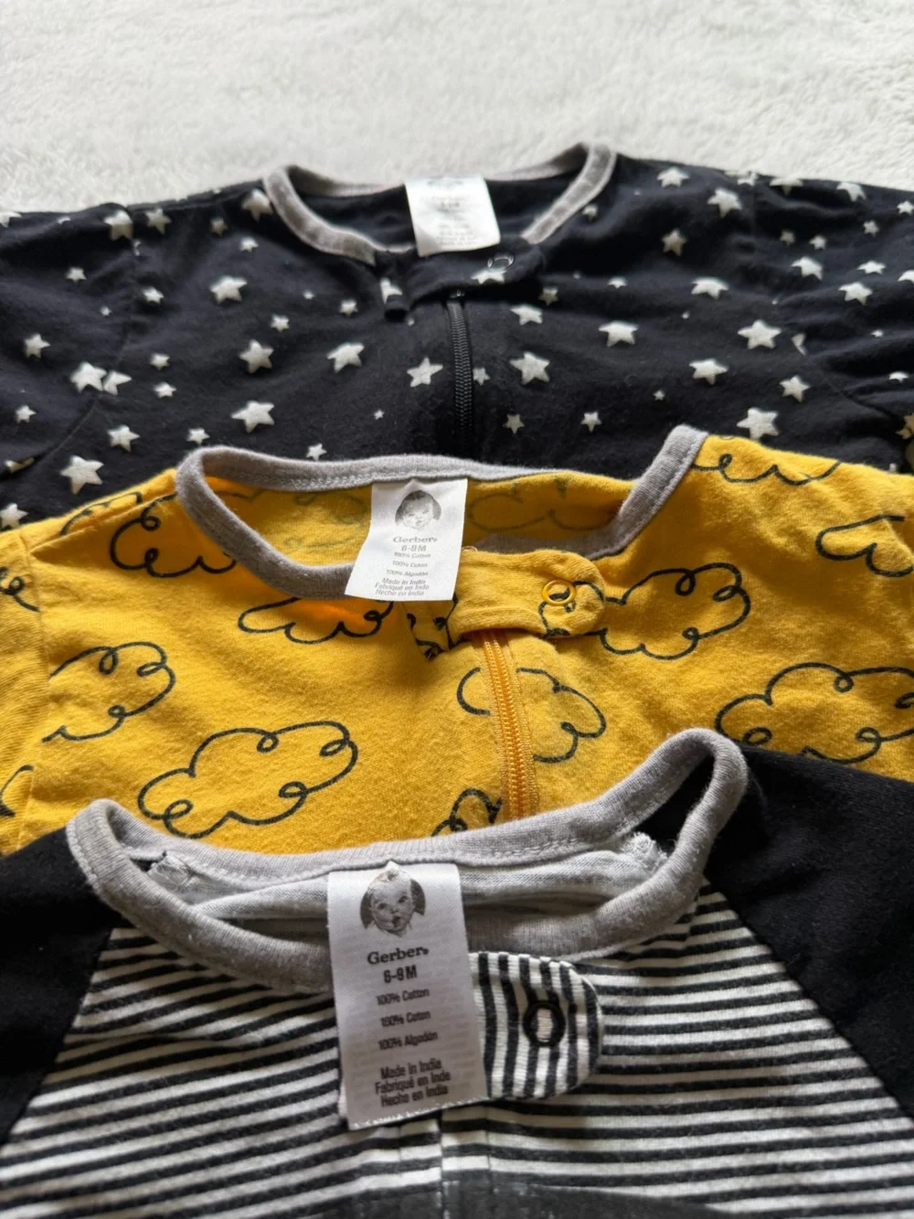 Carter's Striped Black & Gray Footed One-Piece with Yellow and Black 6/9 M